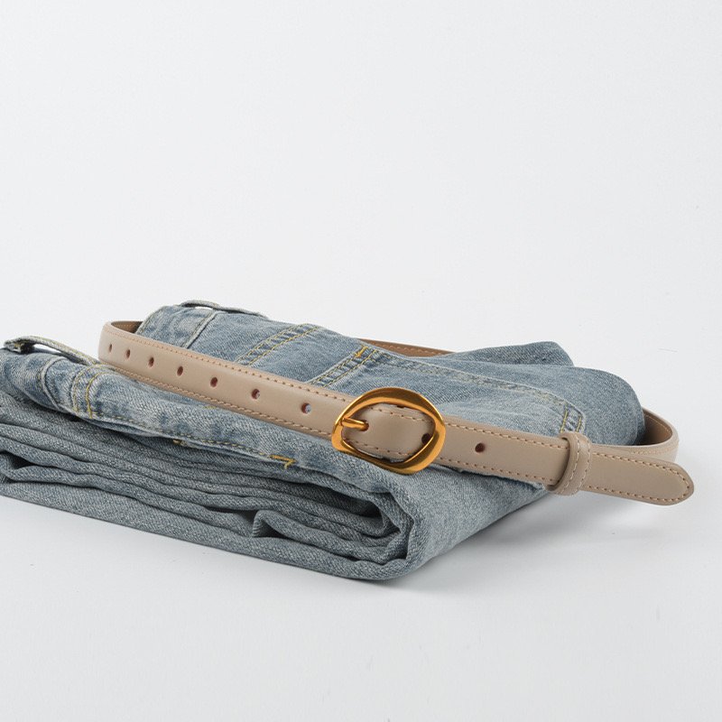 Cowhide Leather Belt For Women Handmade Gold Buckle Belts For Dress Needle buckle Genuine Leather Waist Belts