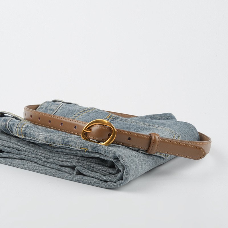 Cowhide Leather Belt For Women Handmade Gold Buckle Belts For Dress Needle buckle Genuine Leather Waist Belts