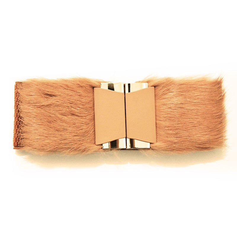 6.0cm width winter style pony hair two pieces buckle elastic ladies fashion elastic webbing band belts,custom ladies belts