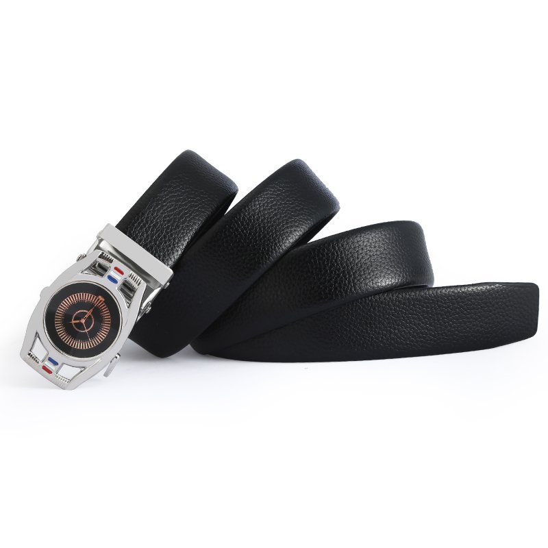 Cinto De Couro Masculino Men's Leather Waist Ratchet Belt Luxury Metal Buckle PU Belt