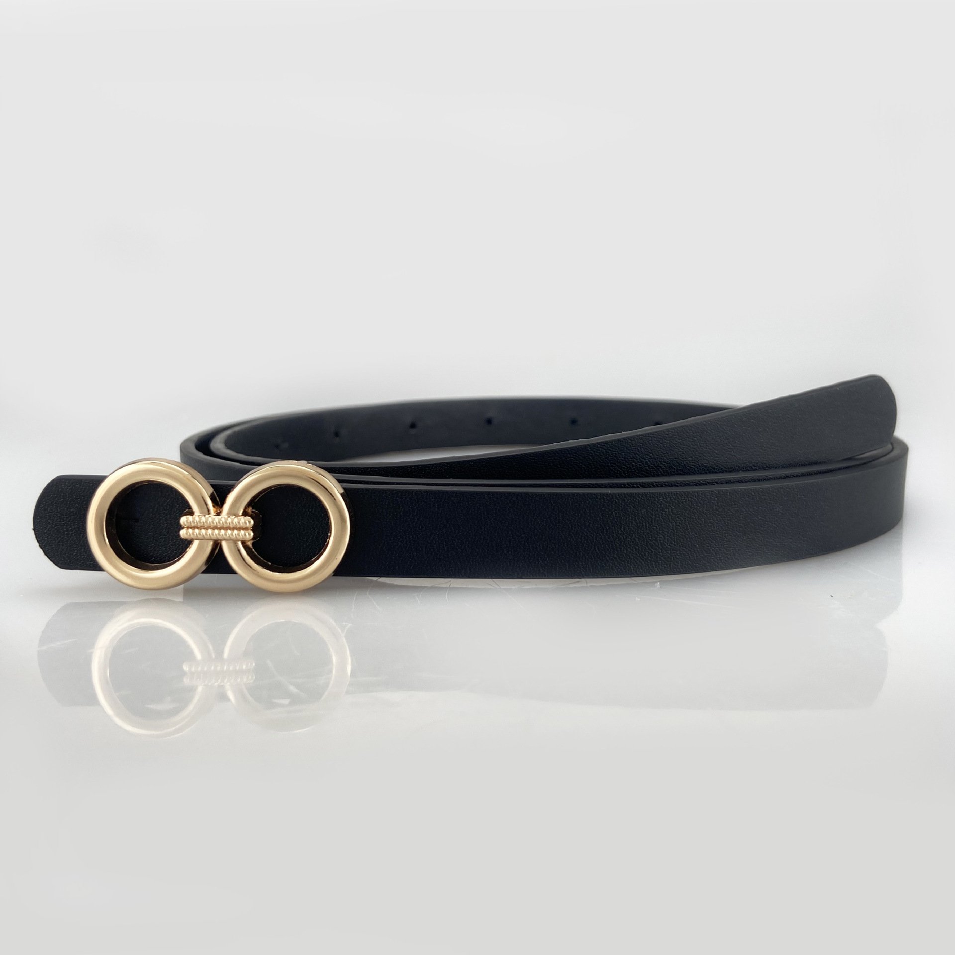 Factory Fashion New Double Circle Alloy Buckle Pu Leather Versatile Simple Women's Belt
