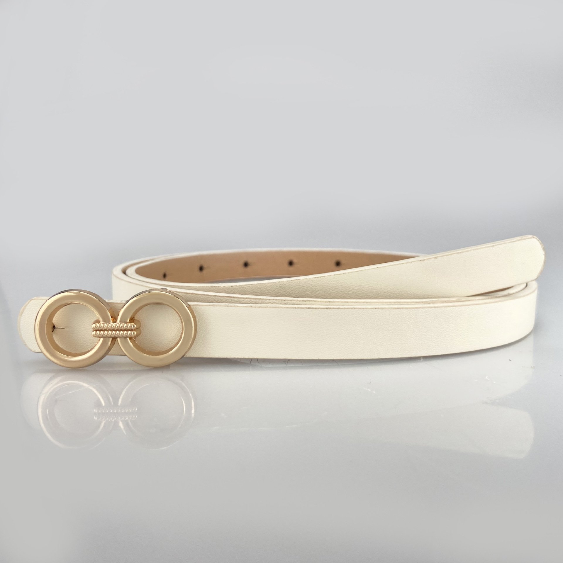 Factory Fashion New Double Circle Alloy Buckle Pu Leather Versatile Simple Women's Belt