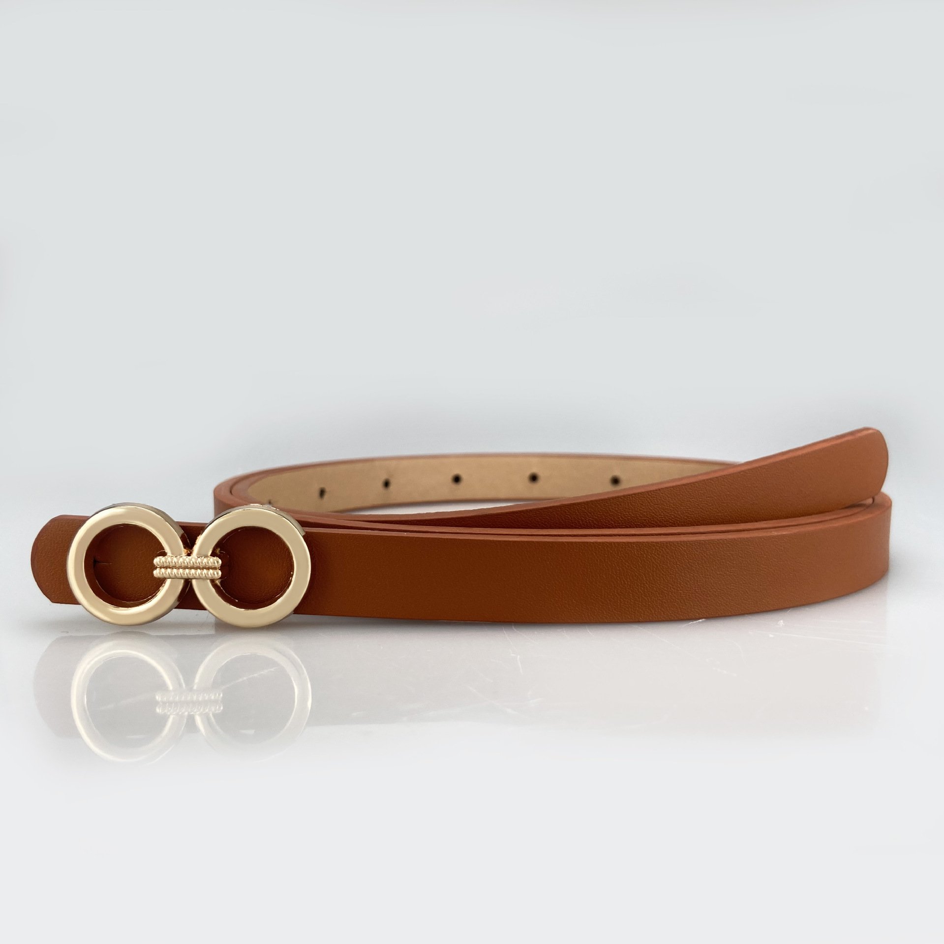 Factory Fashion New Double Circle Alloy Buckle Pu Leather Versatile Simple Women's Belt