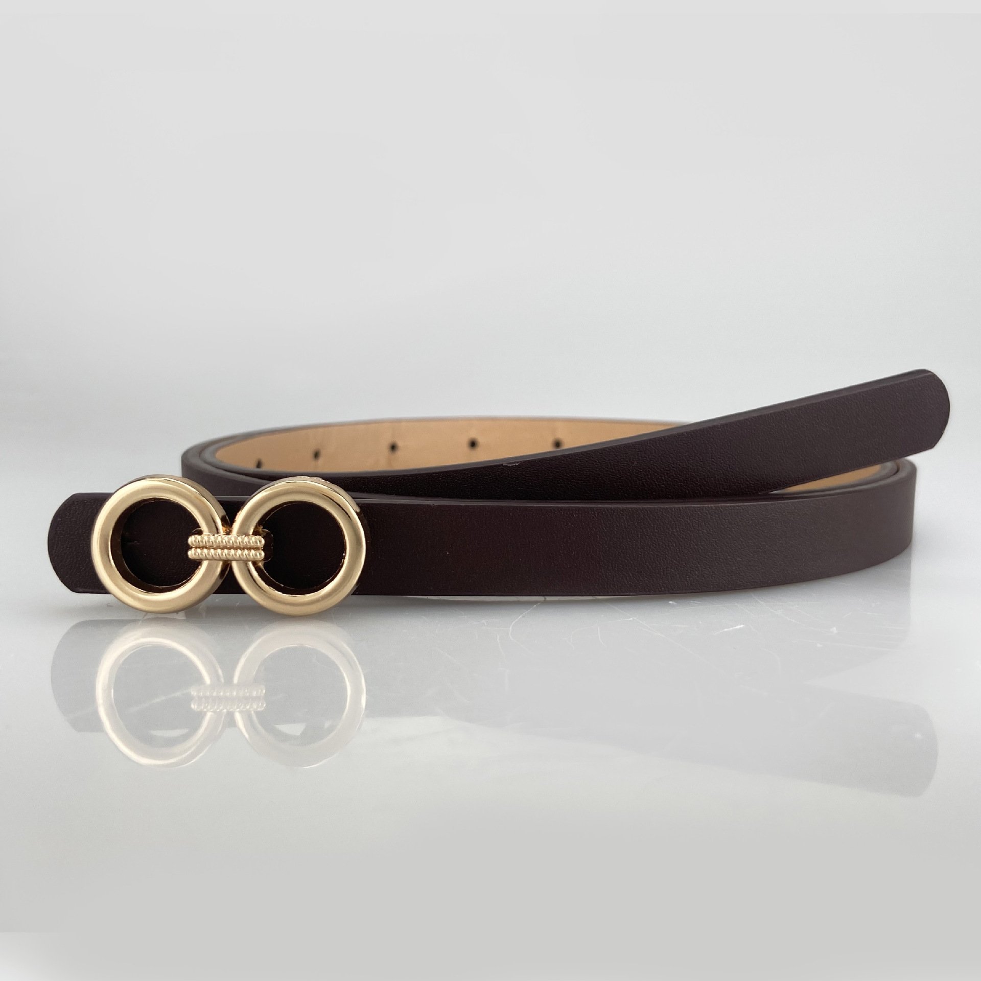 Factory Fashion New Double Circle Alloy Buckle Pu Leather Versatile Simple Women's Belt