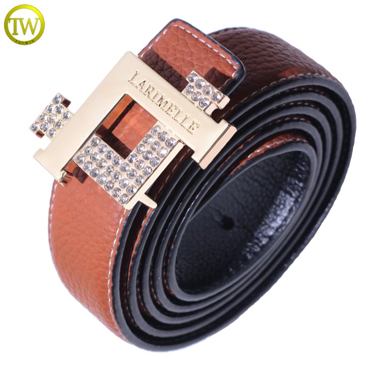 High quality Brand logo Letter gold Shiny Rhinestone Custom Logo Metal Belt Buckle for Men