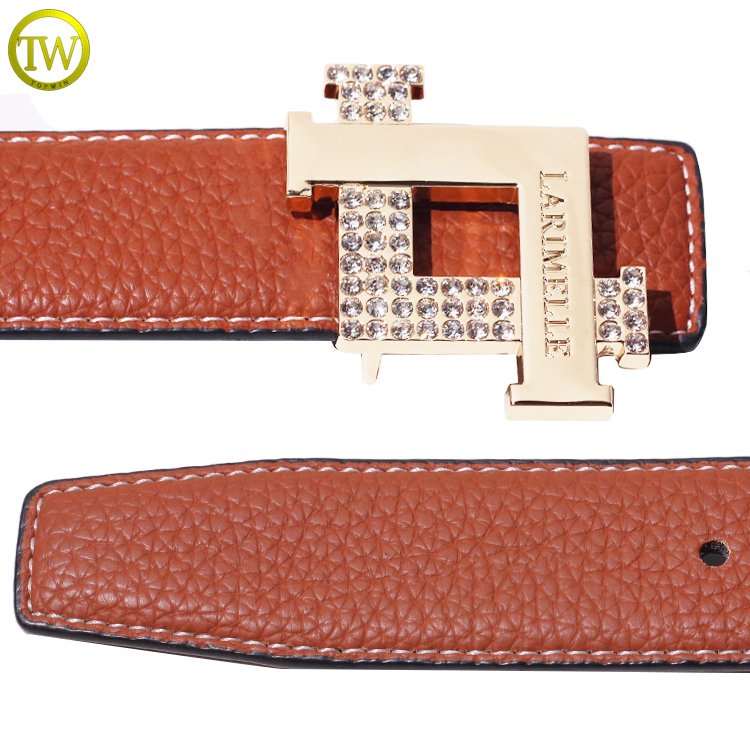 High quality Brand logo Letter gold Shiny Rhinestone Custom Logo Metal Belt Buckle for Men