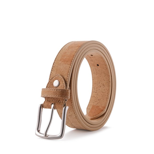 Natural and Sustainable Vegan Cork Fabric Belt with Nickle Free Silver Buckle For Men design eco-friendly cork leather belt