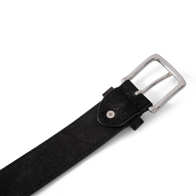Natural and Sustainable Vegan Cork Fabric Belt with Nickle Free Silver Buckle For Men design eco-friendly cork leather belt