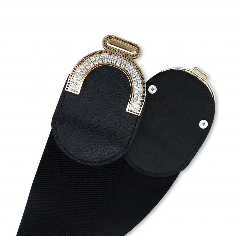 Sweet Beauty Ladies Inlaid Rhinestone Wide Elastic Belt Slim Corset Double C Buckle Belt