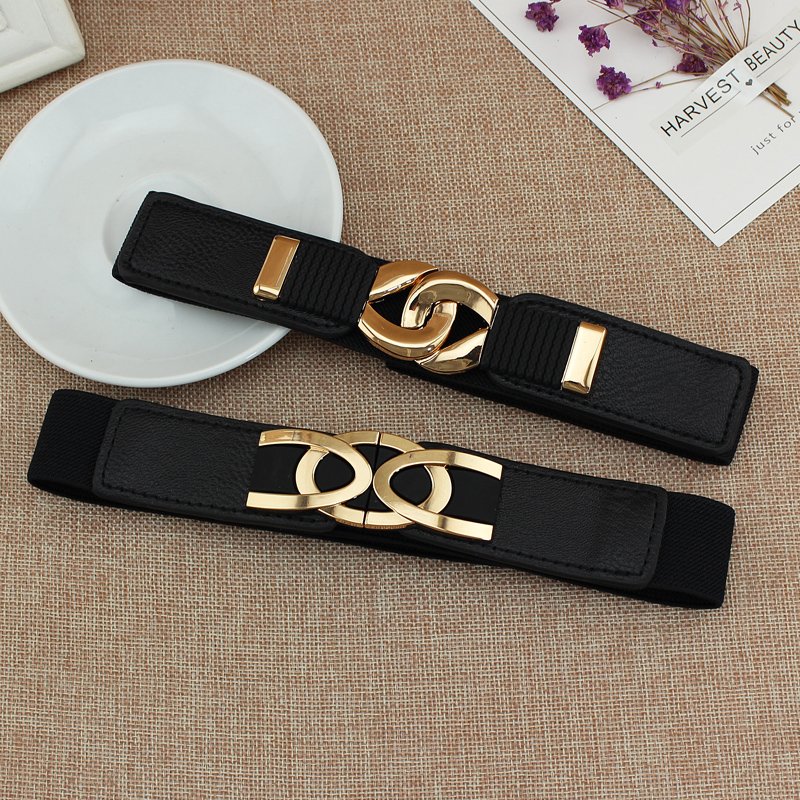 New style high quality Fashion 3CM width Gold Buckle Elastic Women Belts