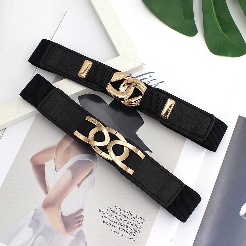 New style high quality Fashion 3CM width Gold Buckle Elastic Women Belts