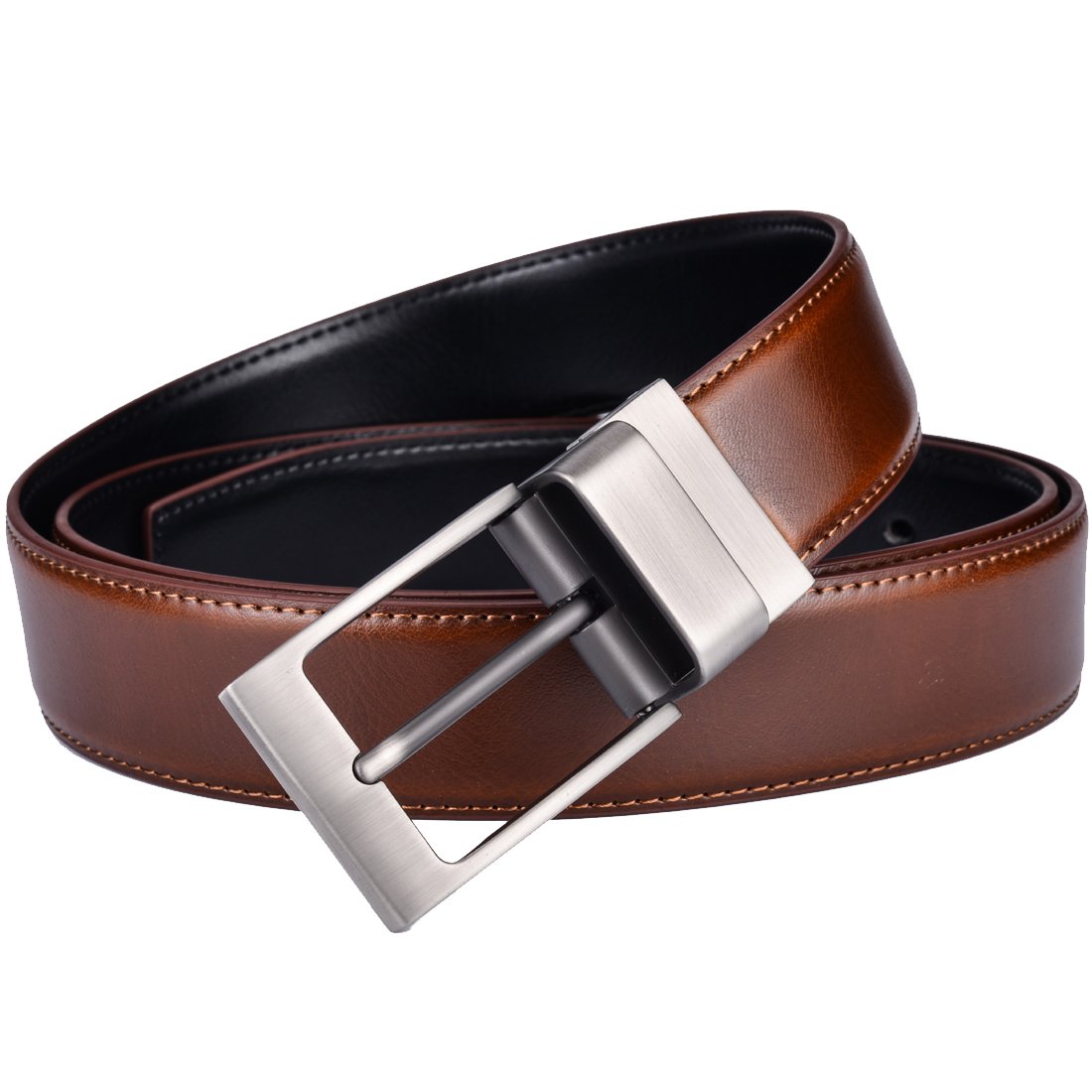 Belt Dress Leather for Man 3.2CM Brown and Black Reversible Genuine Leather Belts for Men with Rotated Buckle