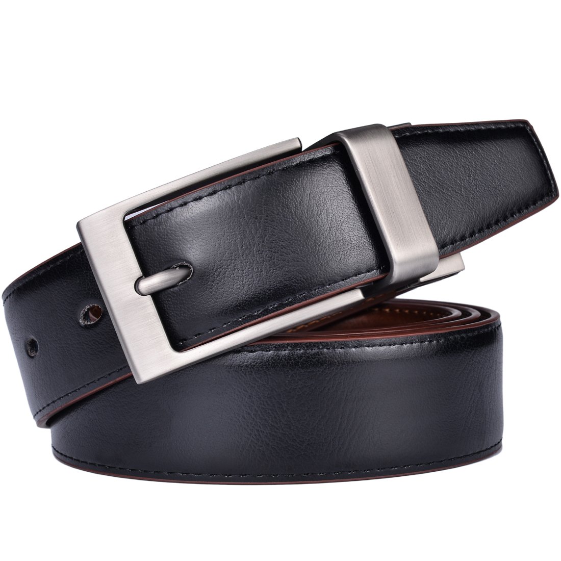 Belt Dress Leather for Man 3.2CM Brown and Black Reversible Genuine Leather Belts for Men with Rotated Buckle