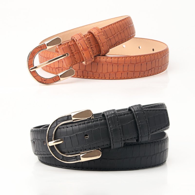 New fashion stone PU belt women's gold vintage leather buckle belt women simple everything with personality decorative belt