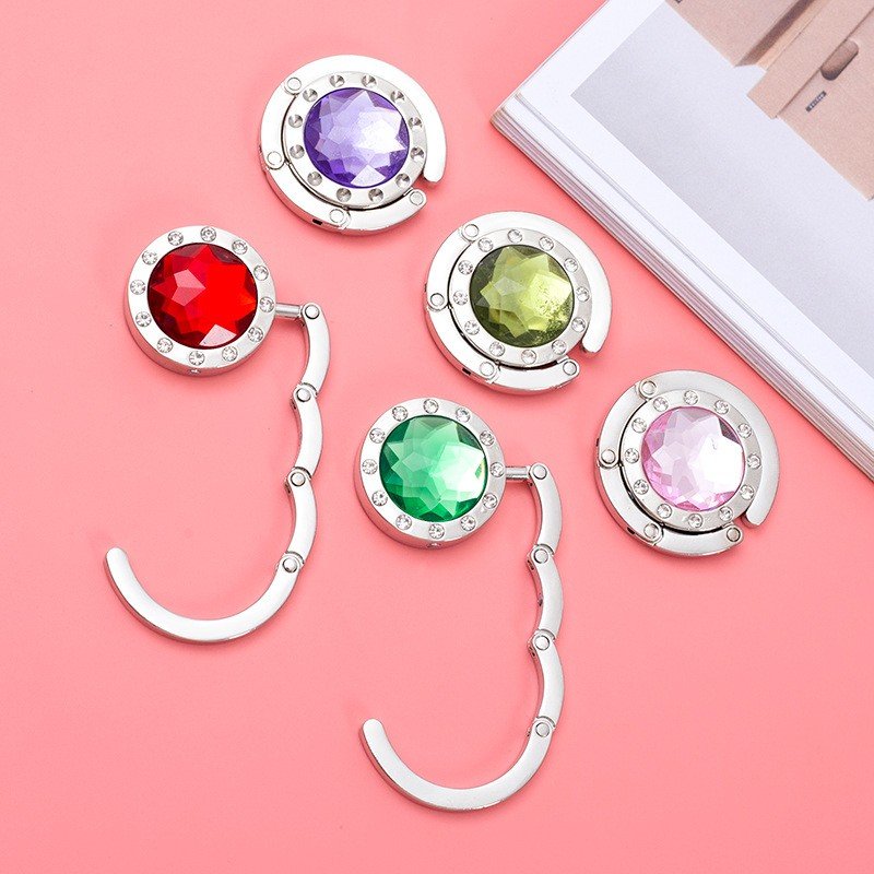 Portable Foldable Metal Hook Bag Hanger Diamond Purse Buckle for Promotional Gift