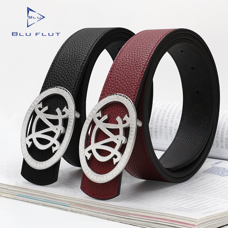 High quality custom stainless steel smooth buckle man belt leather belt double side men waist belt