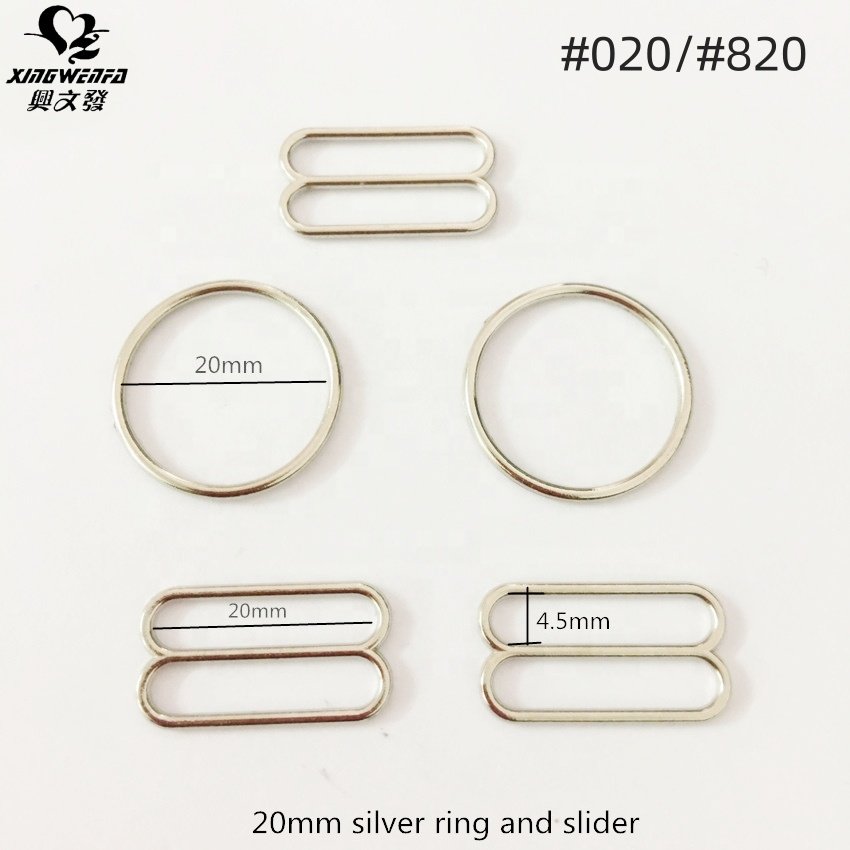 Underwear accessories bra buckles 20mm silver zinc alloy bra strap ring and adjuster