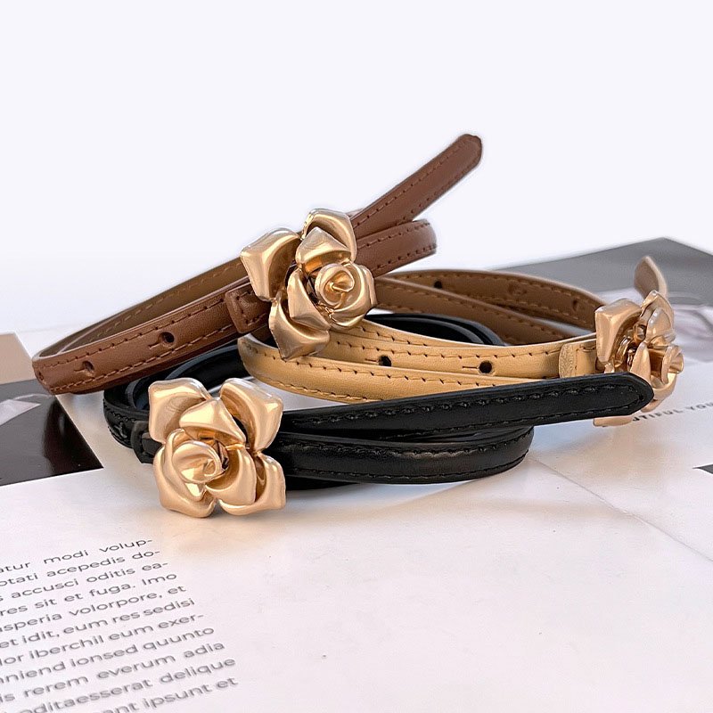 Wholesale 1cm Wide Women's Fashion Floral Alloy Buckle Skinny Waist Belts for Coat Dress