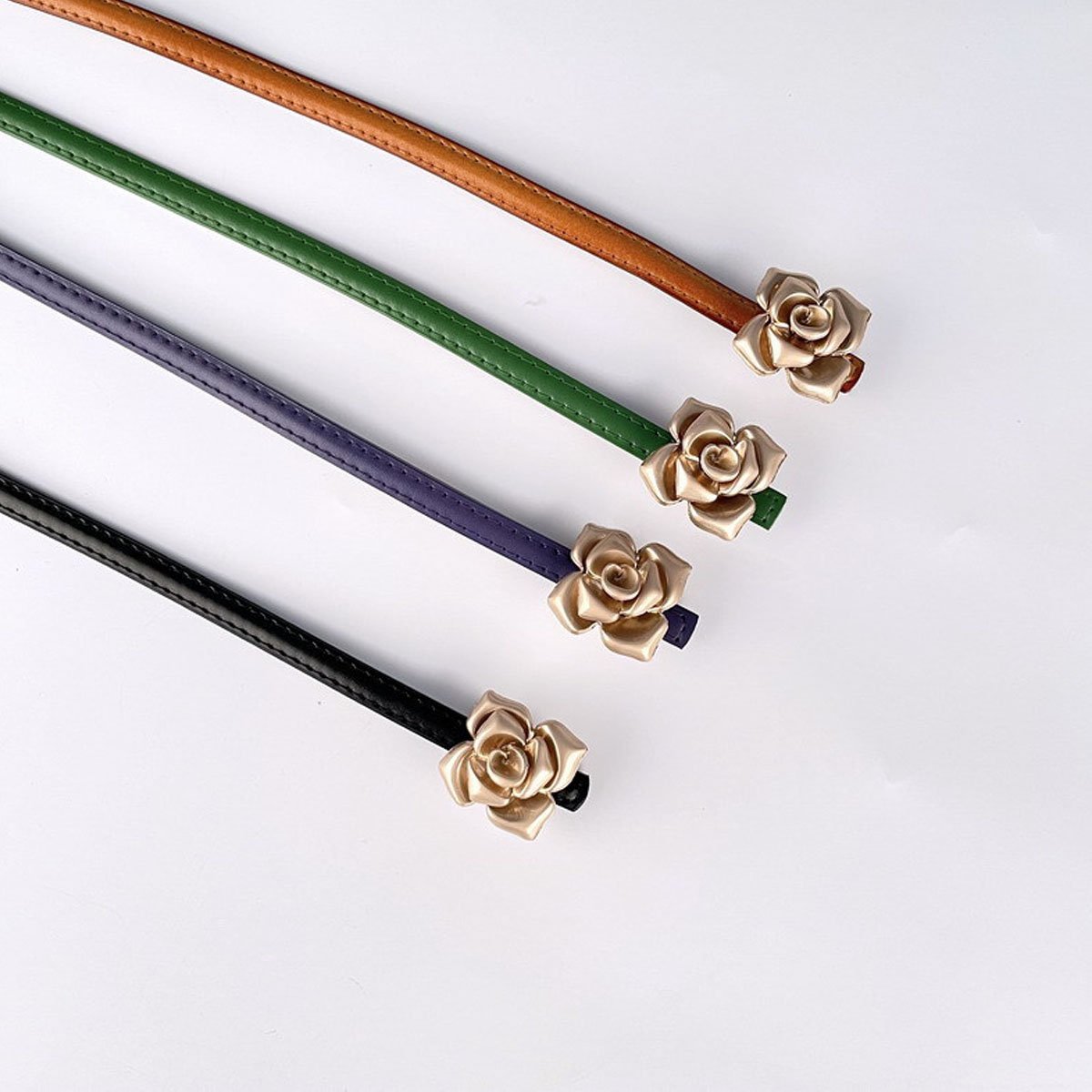 Wholesale 1cm Wide Women's Fashion Floral Alloy Buckle Skinny Waist Belts for Coat Dress
