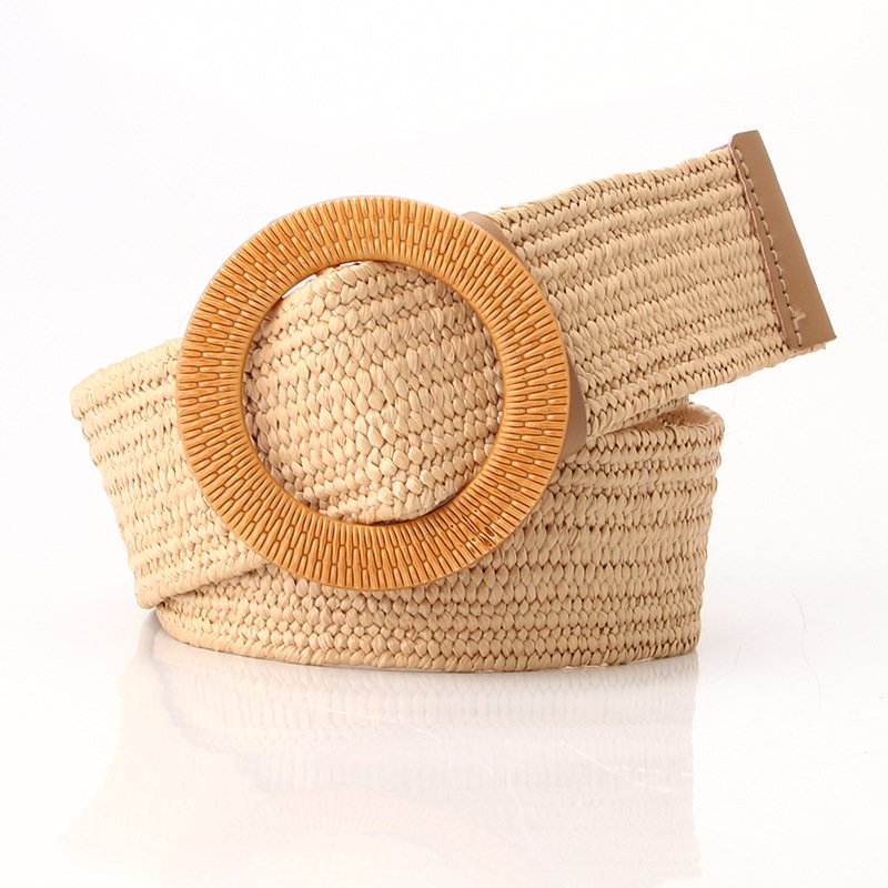 New Faux Straw Braided Ladies Elastic Belt Personal Plastic Buckle Dress Stretch Waist Seal Straw Woven Elastic Waist Belt