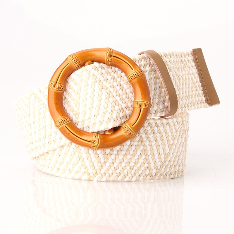 New Faux Straw Braided Ladies Elastic Belt Personal Plastic Buckle Dress Stretch Waist Seal Straw Woven Elastic Waist Belt