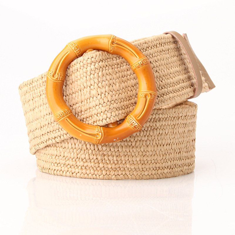 New Faux Straw Braided Ladies Elastic Belt Personal Plastic Buckle Dress Stretch Waist Seal Straw Woven Elastic Waist Belt