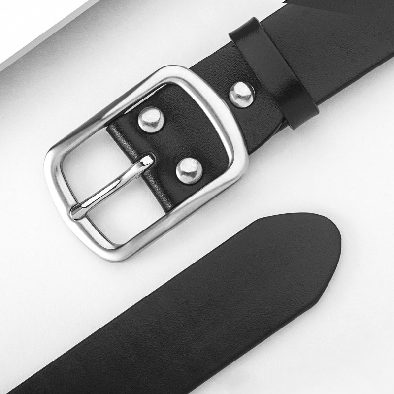 Stainless steel belt wholesale brand fashion business men's genuine leather top layer cowhide steel buckle belt pants belt