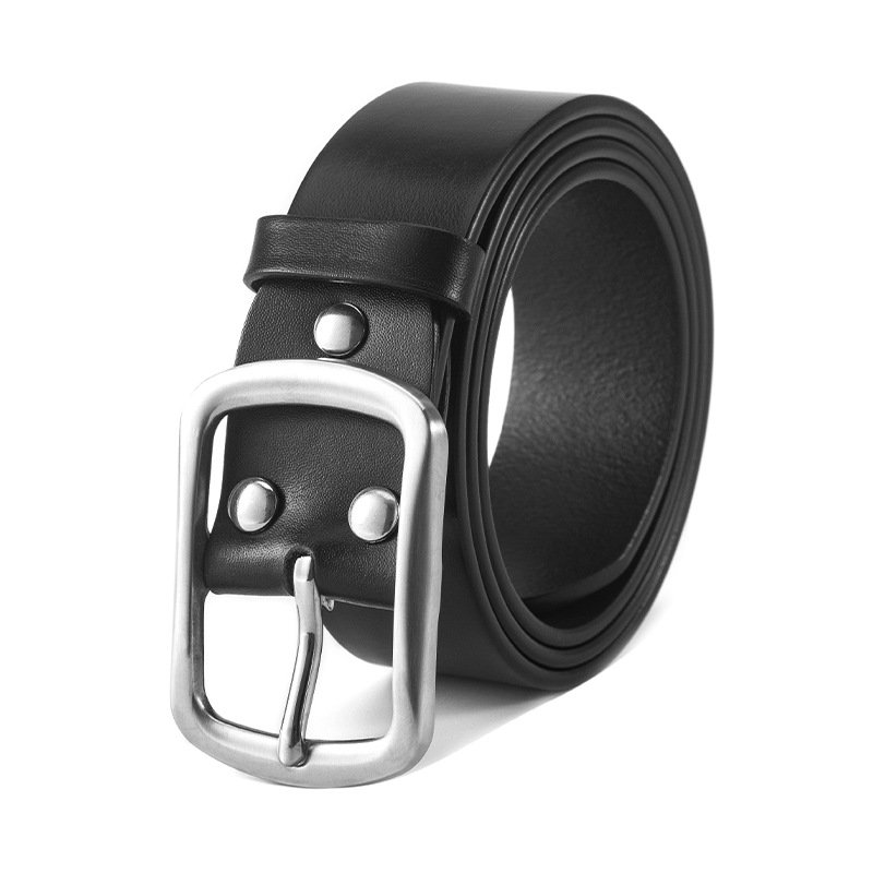 Stainless steel belt wholesale brand fashion business men's genuine leather top layer cowhide steel buckle belt pants belt