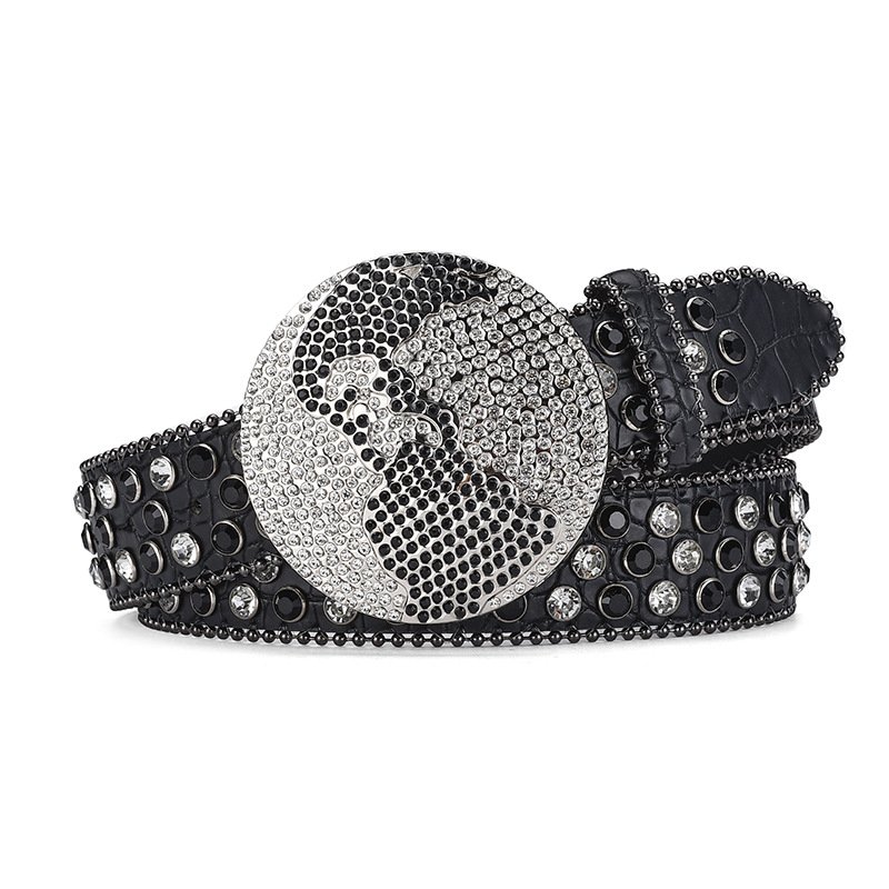 FM Earth buckle rhinestone belt Europe and the United States men hip-hop punk style fashion belts for ladies