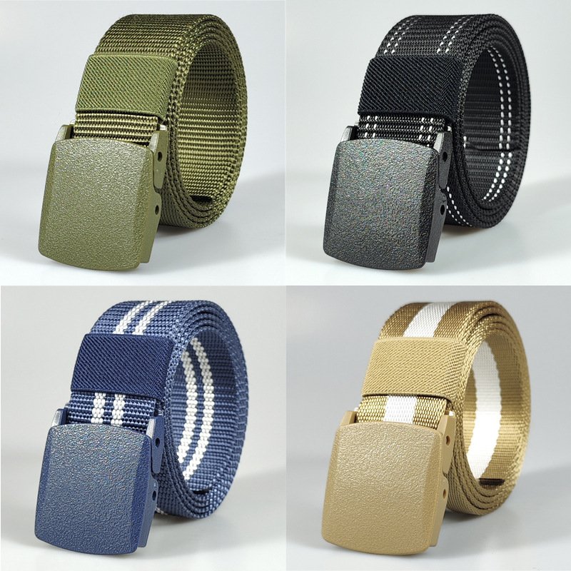 Men's Casual Canvas Nylon Waist Belt Durable Eco-friendly Training Braided Belts for Outdoor Leisure Use Plastic Buckle