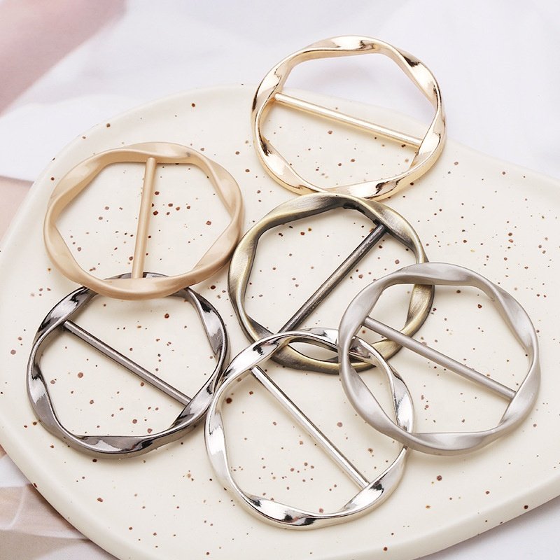 Simple fashion adjustable ladies T-shirt knotted clothes corner belt scarf round metal buckle