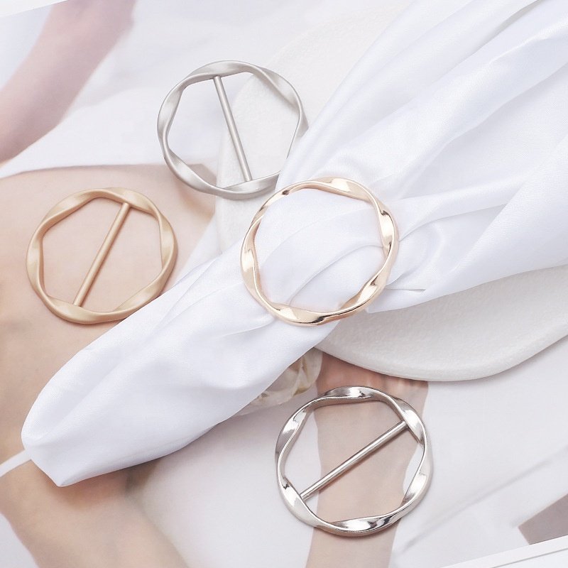 Simple fashion adjustable ladies T-shirt knotted clothes corner belt scarf round metal buckle