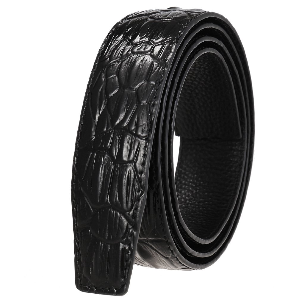 Men's Fashion Cowhide Leather Belt Strap Crocodile Pattern Belt Without Automatic Buckle