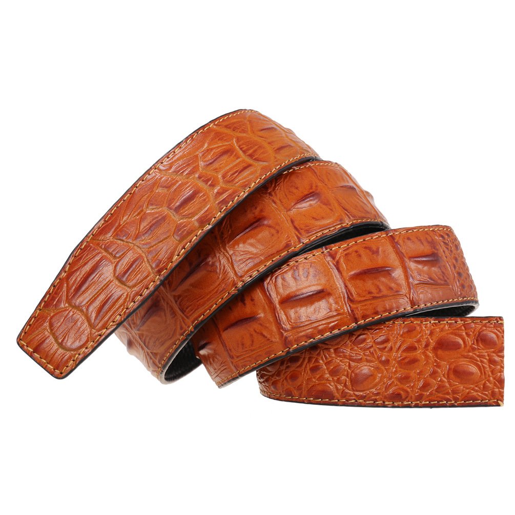 Men's Fashion Cowhide Leather Belt Strap Crocodile Pattern Belt Without Automatic Buckle