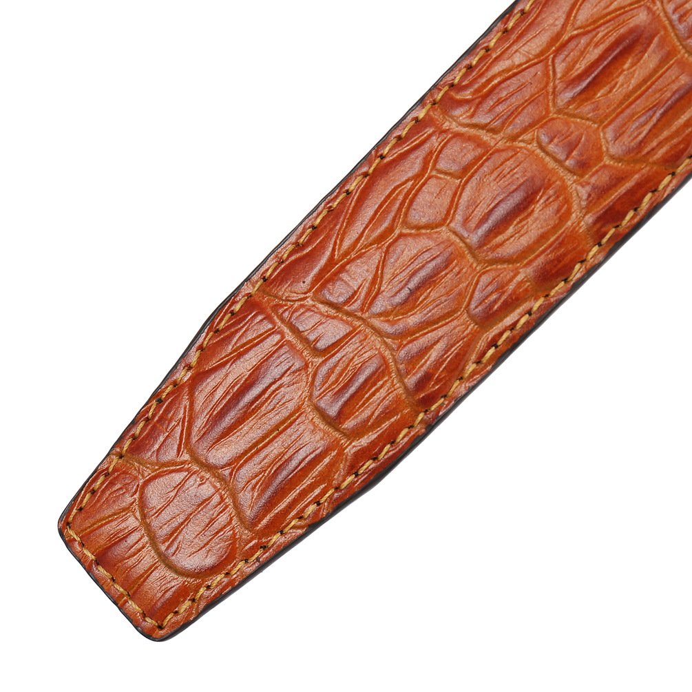 Men's Fashion Cowhide Leather Belt Strap Crocodile Pattern Belt Without Automatic Buckle