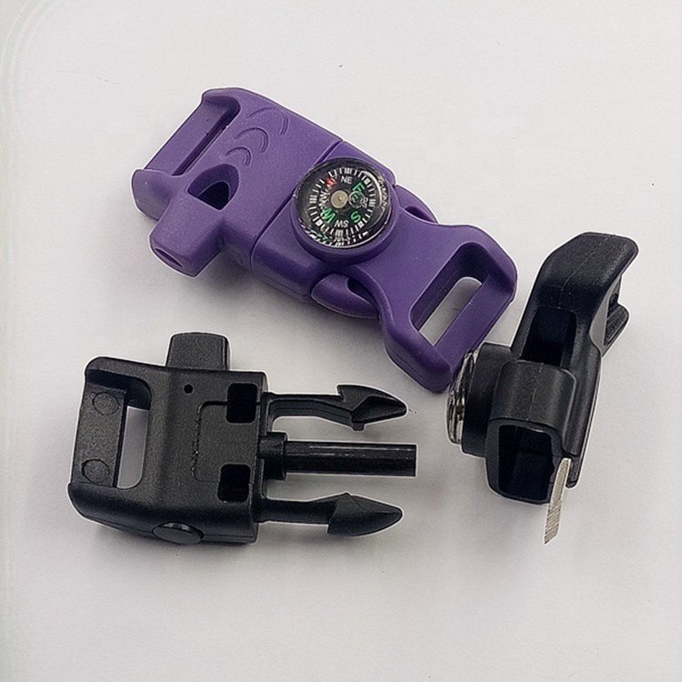 Outdoor Surrvival Paracord Fire Starter Plastic Curved Buckles for Camping Equipment Compass Pin Whistle Buckle Jingxiang CN;GUA