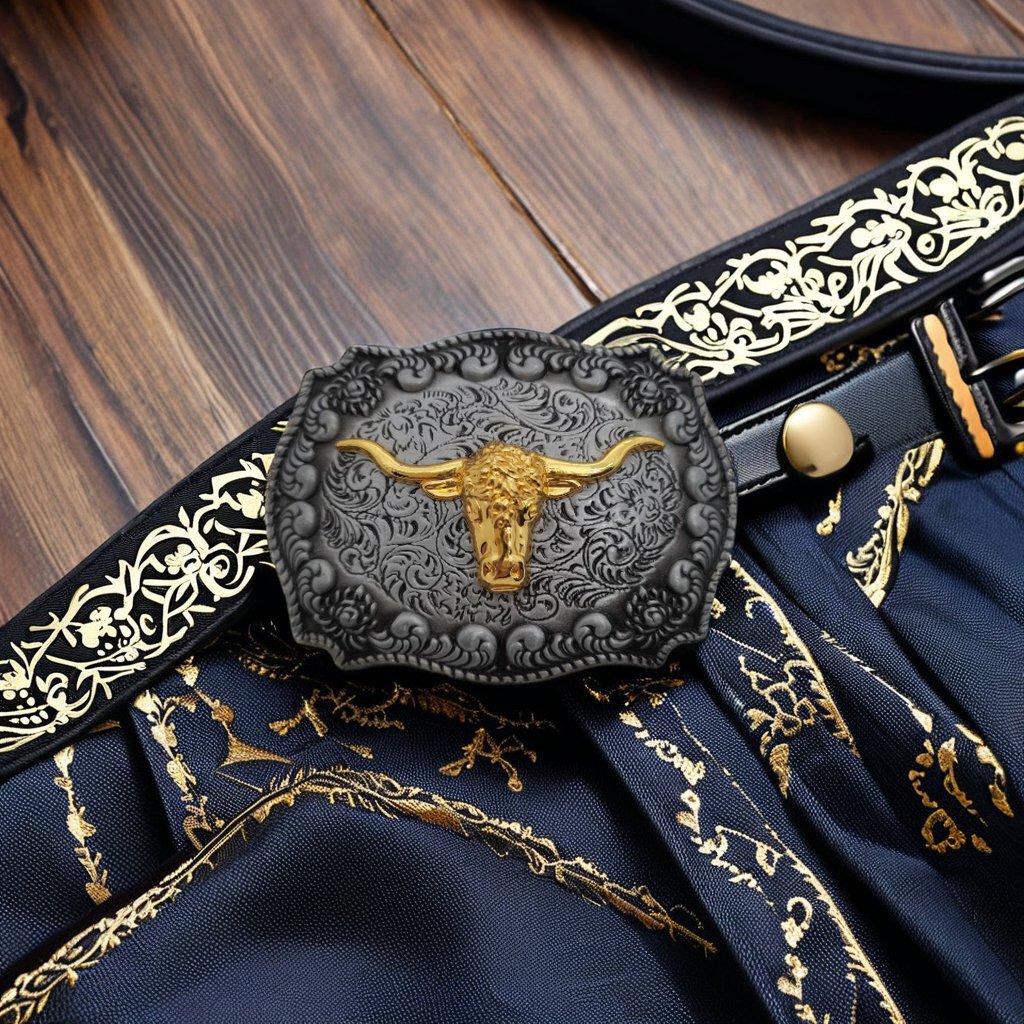 Custom Retro Casual Belt Buckle Smooth Western Cowboy Cow and Horse Head Made of Zinc Alloy with Plating Technique