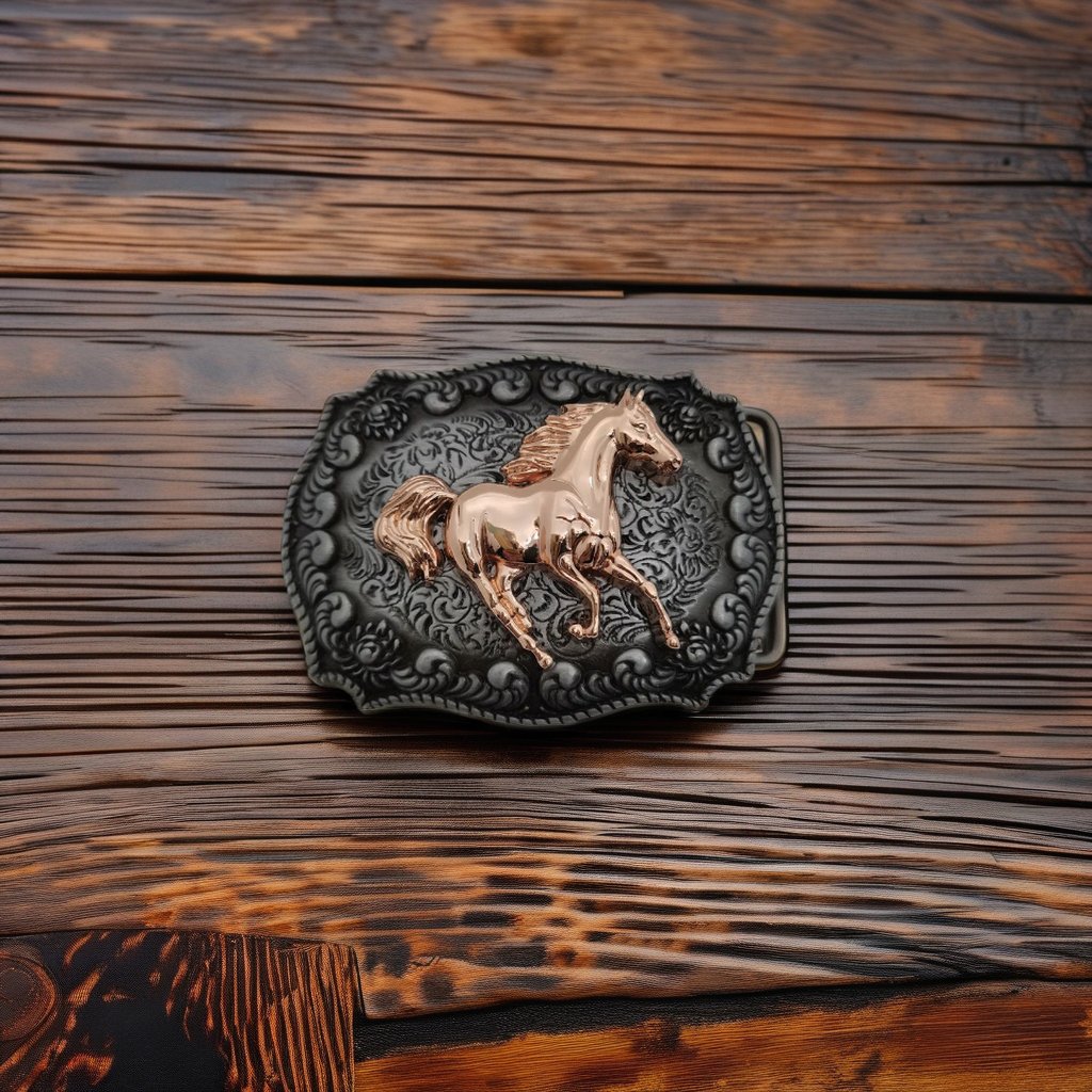 Custom Retro Casual Belt Buckle Smooth Western Cowboy Cow and Horse Head Made of Zinc Alloy with Plating Technique