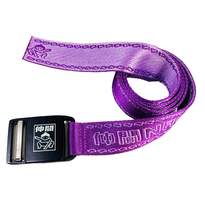 3.8CM Wholesale Custom Metal Buckle Belt Mens Colorful Woven Letter Logo Durable Nylon Jacquard Webbing Strap Belt For Men