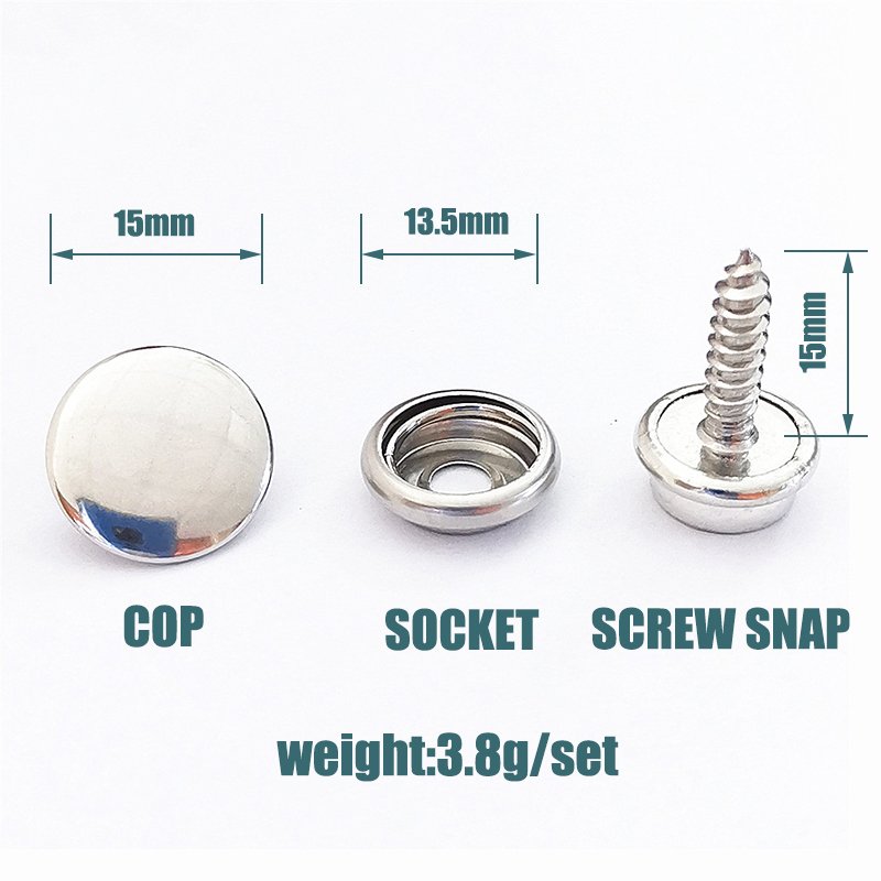Canvas buckle Boat Marine Canvas Buttons hree-piece set of screws, big white buttons, 15mm Stainless steel furniture screws