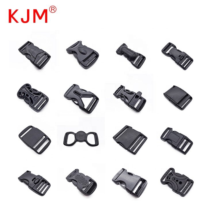 Customized Colors Logo Pom Recycled Black Adjustable Quick Release Strap Webbing Side Plastic Buckle