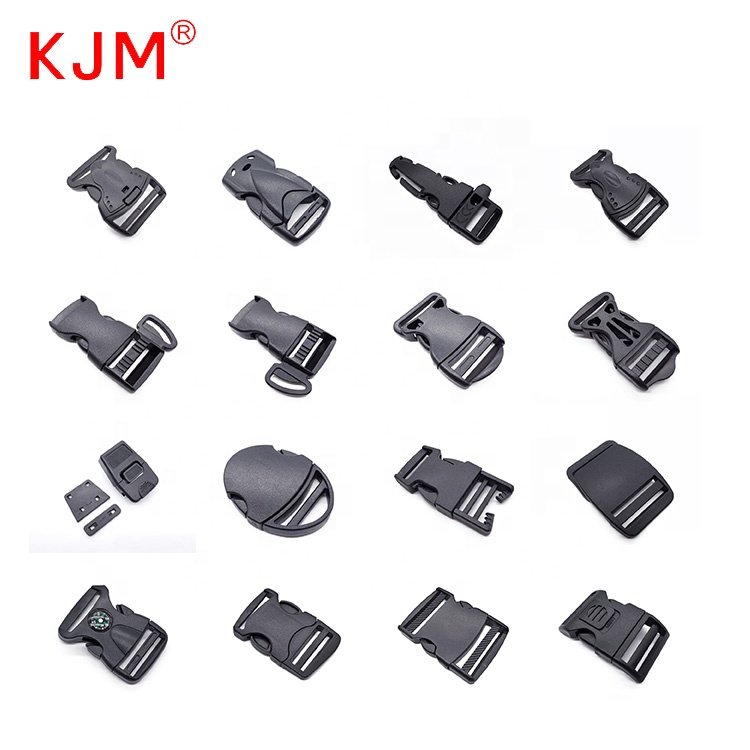 Customized Colors Logo Pom Recycled Black Adjustable Quick Release Strap Webbing Side Plastic Buckle