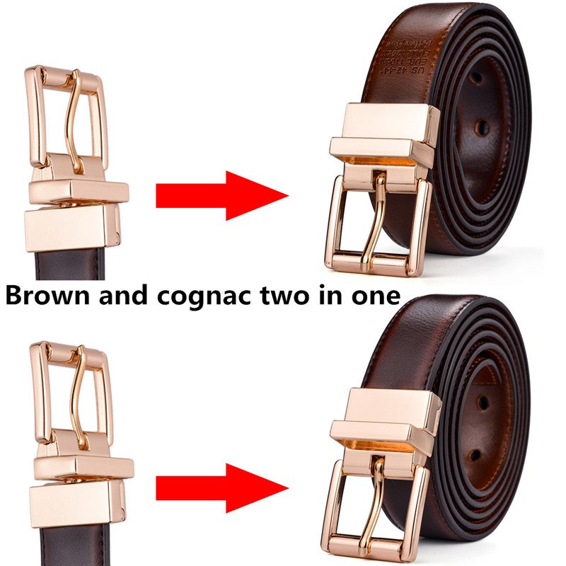Female Leather Belt New Design 2.8CM Brown and Cognac Reversible Genuine Leather Belts for Women with Rotated Buckle