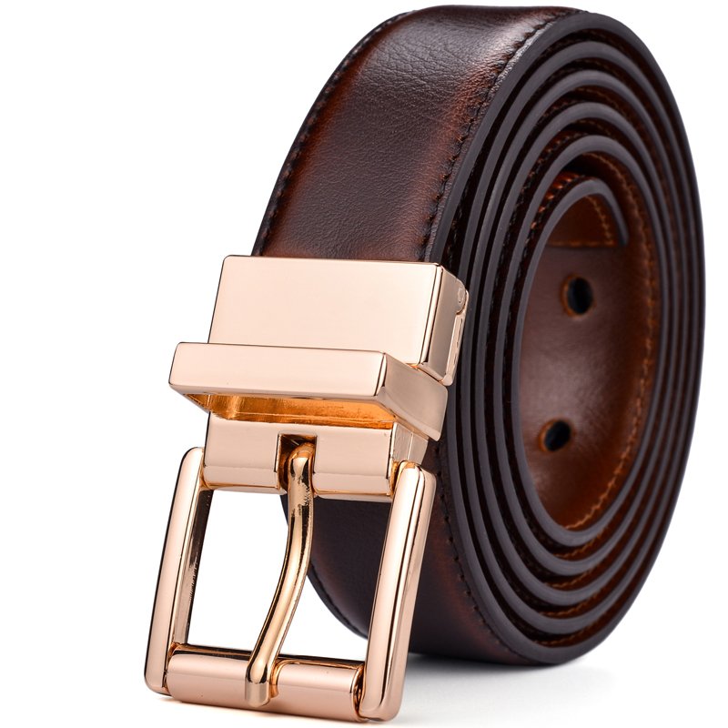 Female Leather Belt New Design 2.8CM Brown and Cognac Reversible Genuine Leather Belts for Women with Rotated Buckle