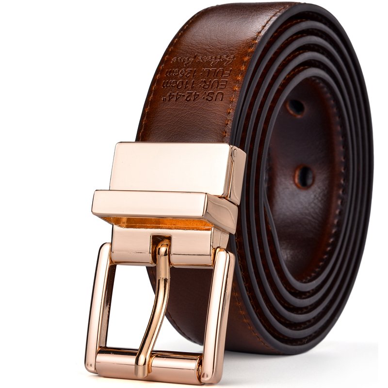 Female Leather Belt New Design 2.8CM Brown and Cognac Reversible Genuine Leather Belts for Women with Rotated Buckle