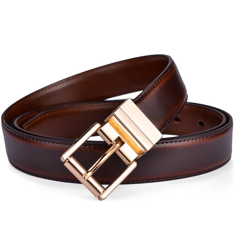 Female Leather Belt New Design 2.8CM Brown and Cognac Reversible Genuine Leather Belts for Women with Rotated Buckle