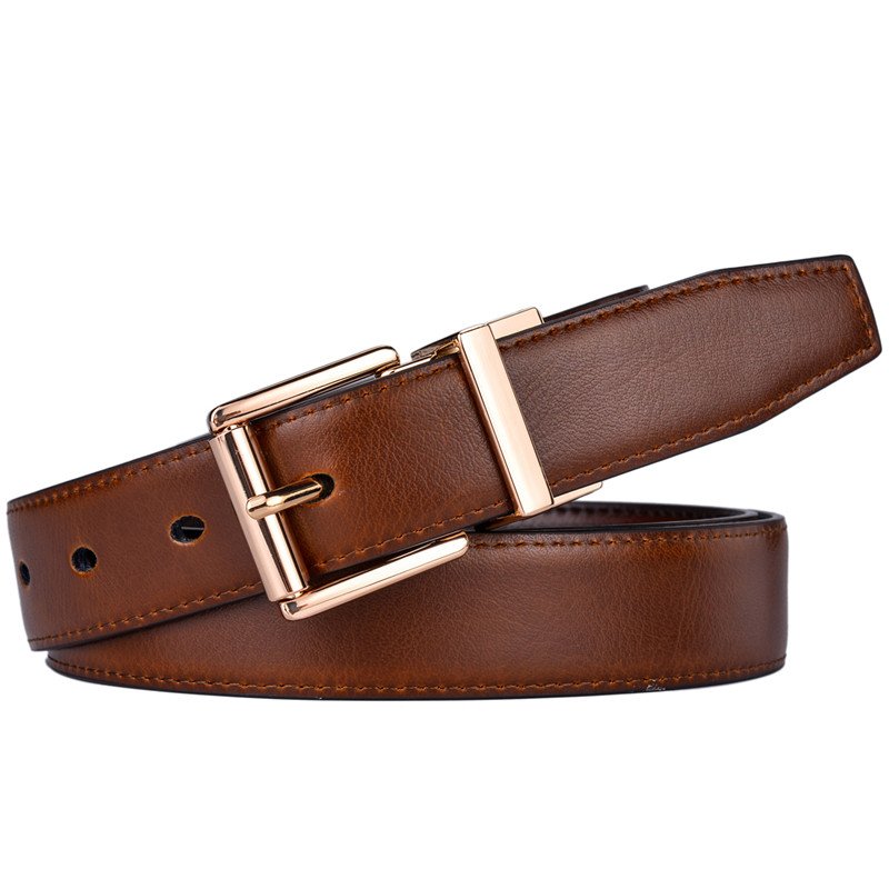 Female Leather Belt New Design 2.8CM Brown and Cognac Reversible Genuine Leather Belts for Women with Rotated Buckle