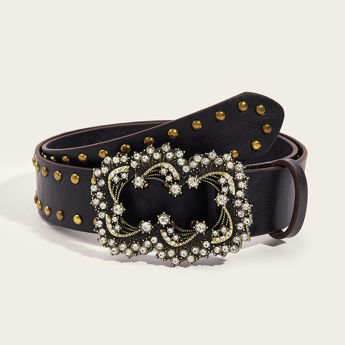 Fashion Rhinestone Flower Buckle Belt Ladies Punk Style Pu Belt Personality Fake Leather Belt For Jeans Dress
