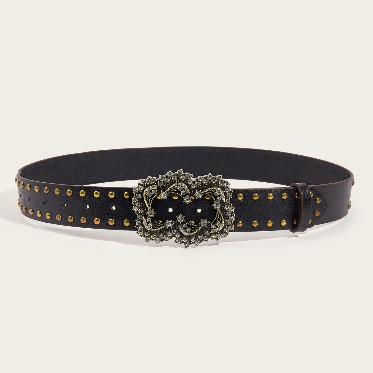 Fashion Rhinestone Flower Buckle Belt Ladies Punk Style Pu Belt Personality Fake Leather Belt For Jeans Dress