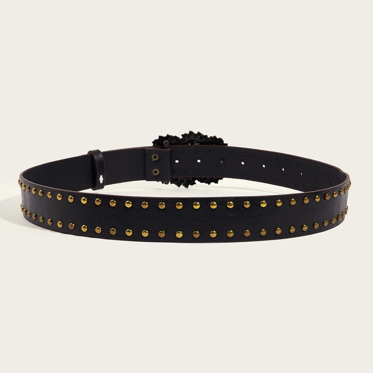Fashion Rhinestone Flower Buckle Belt Ladies Punk Style Pu Belt Personality Fake Leather Belt For Jeans Dress